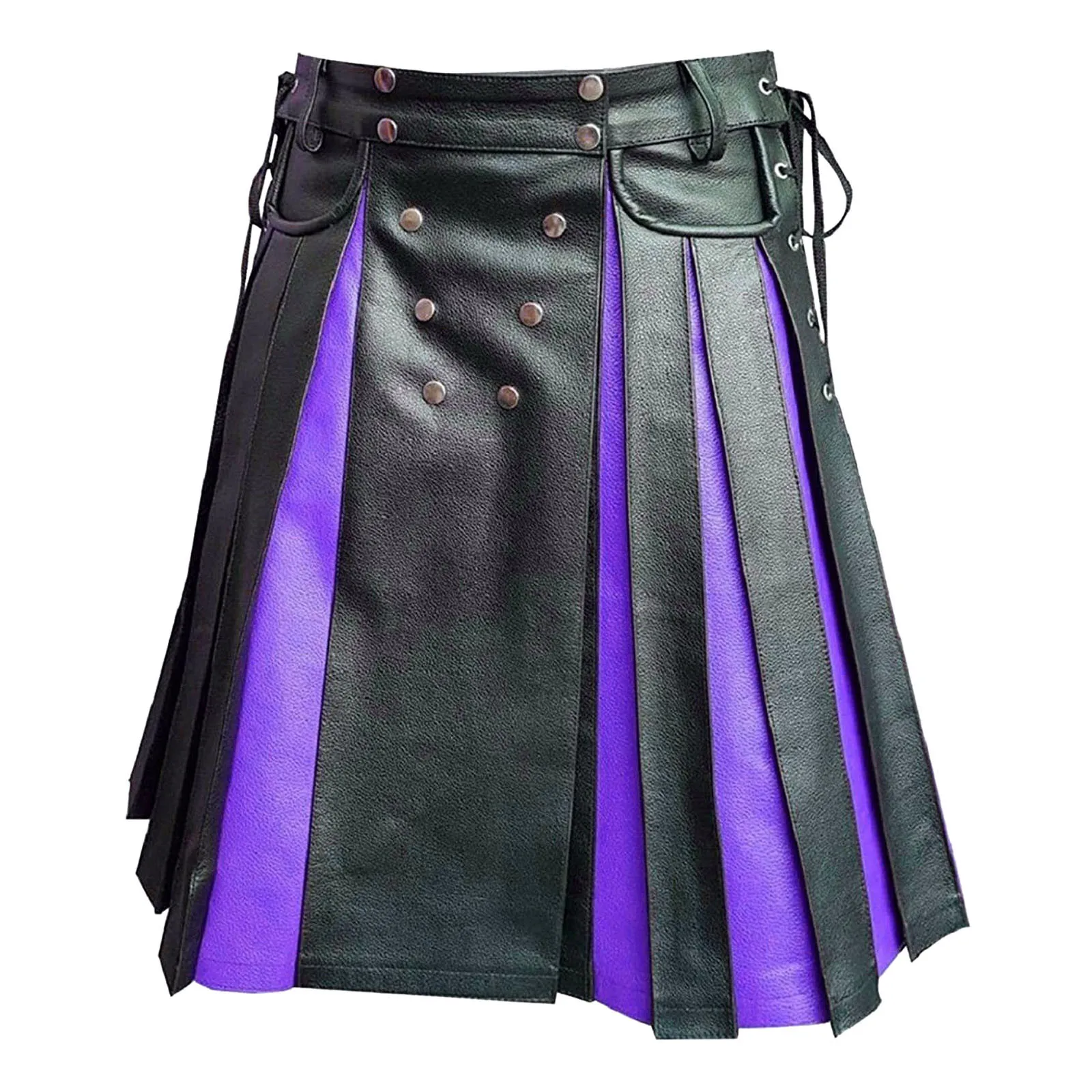 

Mens Scottish Traditional Highland Tartan Kilt With Pockets Vintage Pleated Pu Leather Mens Kilt