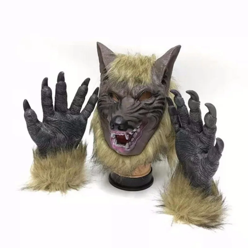 

Terror Halloween PVC Wolf Head Wolf Glove Mask Unisex Cosplay Werewolf Terror Demon Mask Accessories Disguised Party Props