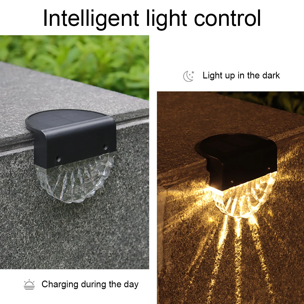 4PCS saules gaismas āra ūdensnecaurlaidīgs LED saules enerģijas dārza apgaismojums terases kāpņu klāja dārza dekorēšana āra žogs saules gaisma_voghion.com