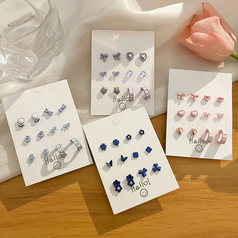 

S925 Sterling Silver Needle Earring Sets Pink Love Butterfly Earrings Cute Earrings For Women Drop Shipping
