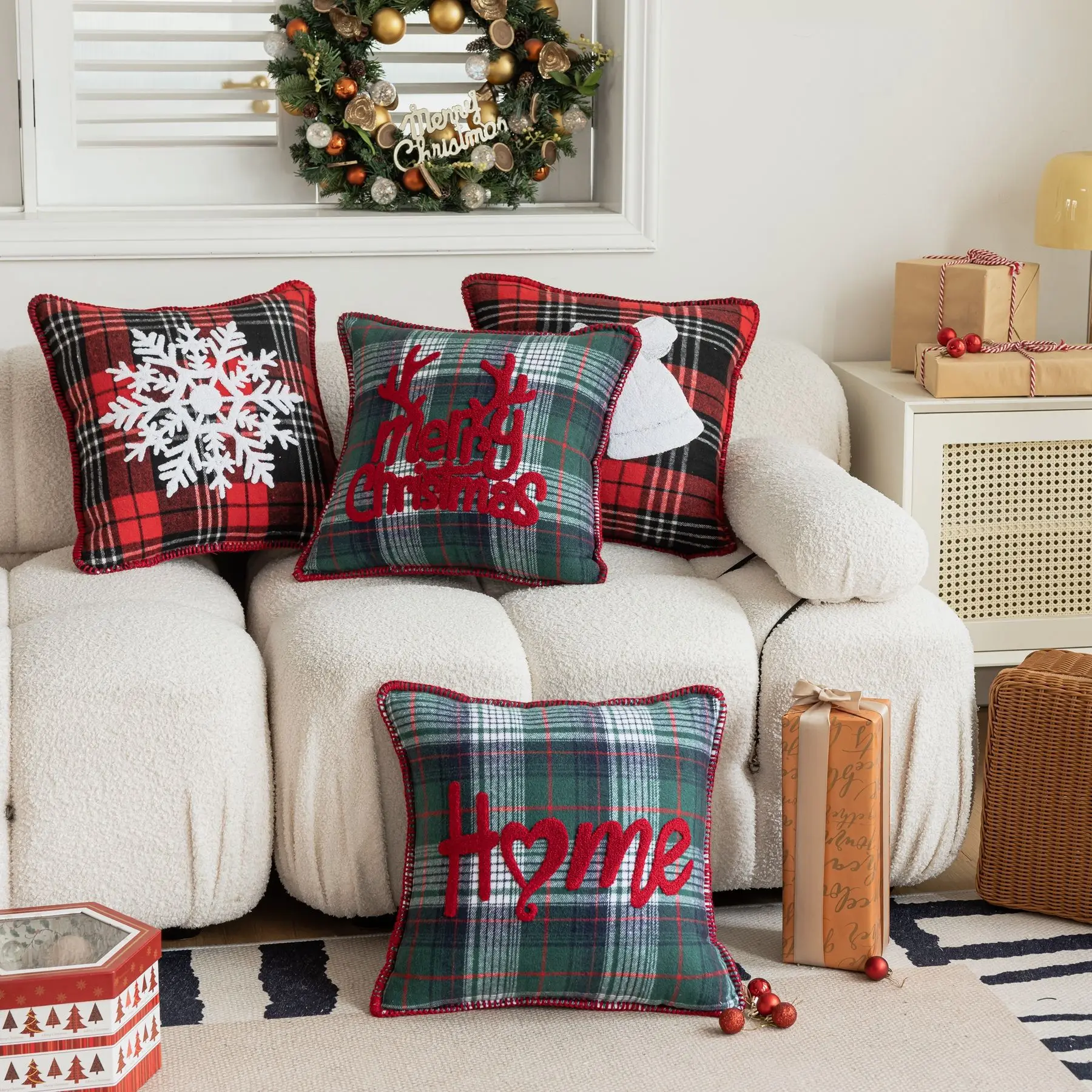 

Merry Christmas Snowflake Embroider Pillowcase Cushion Cover Casual Case Sofa Bedroom Decor