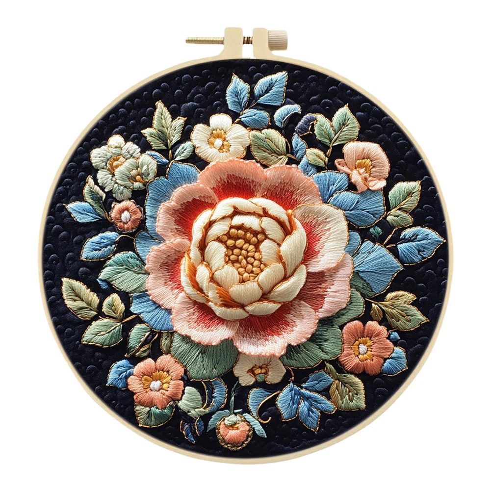 Flower Stamped Cross Stitch Embroidery Kits Hoop Cloth Color Thread
