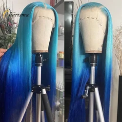 Charisma Synthetic Lace Front Wigs for Women Ombre Blue Wig Long Silky Straight Pre Plucked Synthetic Hair Daily Use Lace Wigs
