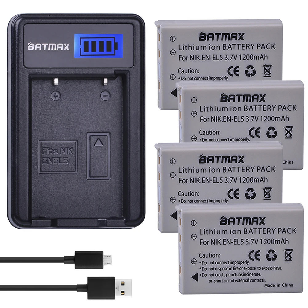 Batmax En-El5 En El5 Enel5 Batteria + Caricatore Usb Lcd Per Nikon Coolpix P90 P80 P4 P530 P520 P510 P100 P500 P5100 P5000 P6000