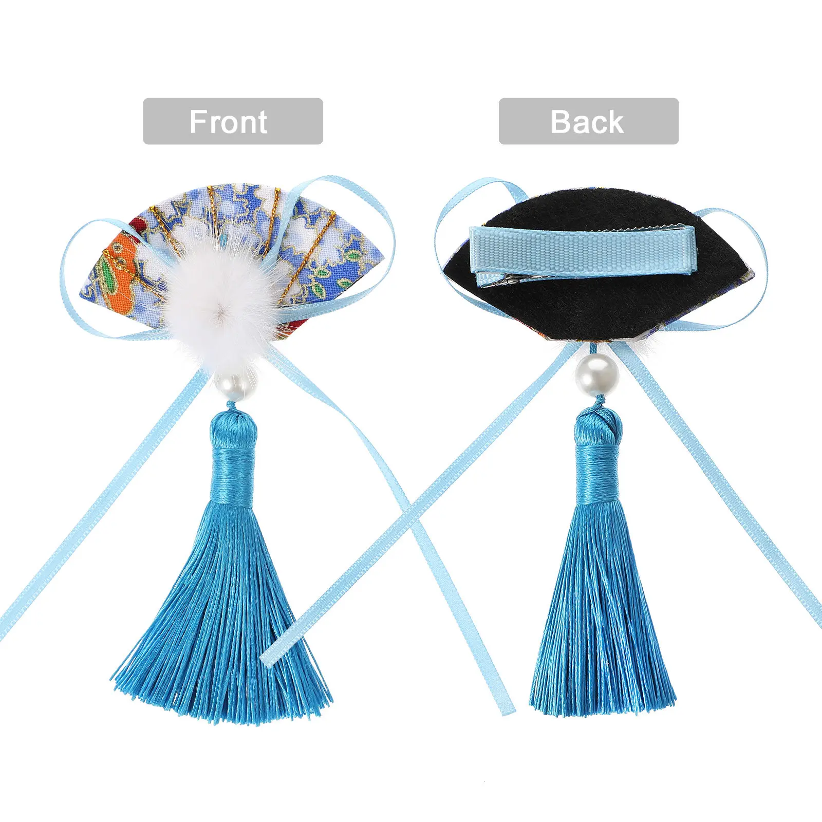 1쌍 팬 모양 태슬 헤어핀 새해 천 헤어핀 어린이 머리 장식 축제 파티 새해 머리 장식 헤어밴드 장식