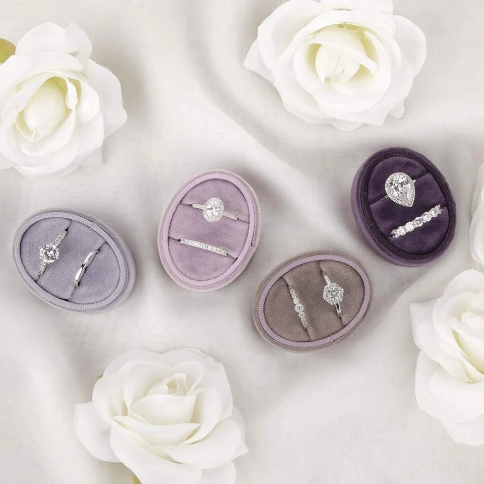 Scatola Porta Anelli In Velluto 2-in-1 Wed & Whimsy - Elegante, Per Matrimonio O Proposta, Colore Blu Polvere, Per 2 O 3 Fedi