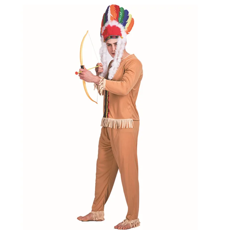 Men Indians Chief Cosplay Adult Halloween Primitive Hunter Warrior Costumes Carnival Purim Parade Role Playing Show Party Dress