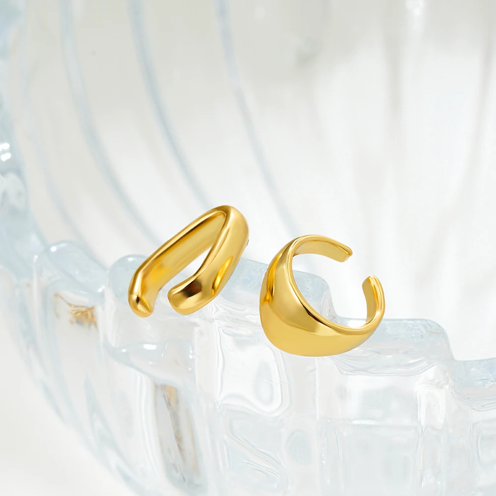 Simple Geometry C Shape Gold Plated Clip Earrings Stainless Steel Hypoallergenic Girl No Piercing for Cartilage Ear Cuff Earclip