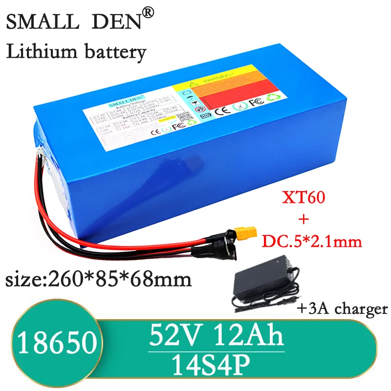 52V 12Ah 18650 Ebike Batteria Al Litio 14 S4P 1000W Ad Alta Potenza Per E-Bicycle Scooter Triciclo Ecc Li-Ion Cell + 58.8V 3A Caricatore