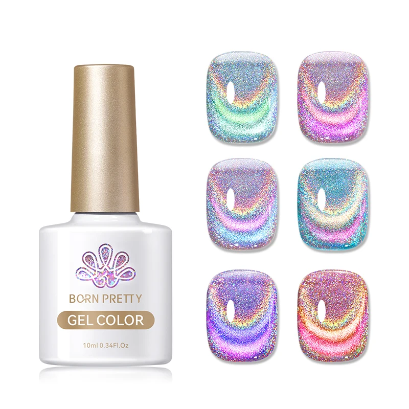 BORN PRETTY Rainbow Holographic Glass Cat Magnetic Gel 6PCS Transparent UV LED Nail Art Gel Semi Permanent Varnish Kit 6