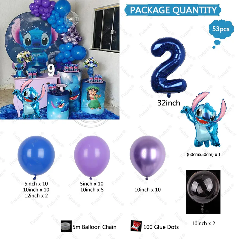 53pcs Disney Lilo and Stitch Birthday Party Supplies Foil Balloons