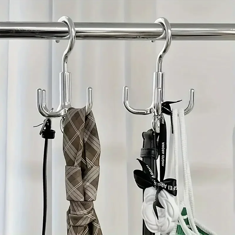 Clothes Hooks 1Pc Multifunctional Rotating Punch Free 4-Claw Rotation Coat Hanger Belt Organizer Scarf Storage Rack Wardrobe