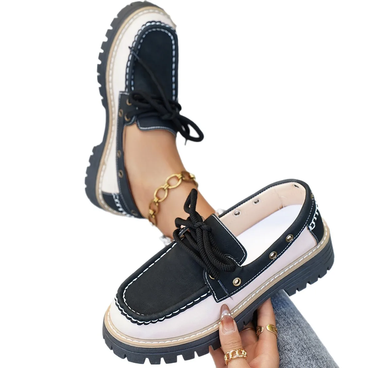 Spring Autumn New Elegant Lightweight Casual Single Shoes Fashionable Selling Round Toe Comfortable Thick Soled Women's Shoes