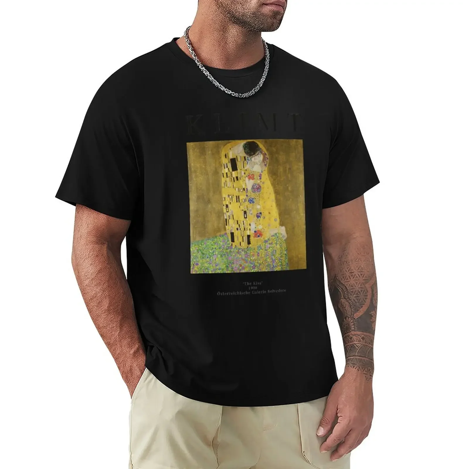 The Kiss - Gustav Klimt - Exhibition Poster T-Shirt Plus Size Blanks Camicie Magliette Grafiche Magliette Pesanti Per Uomo