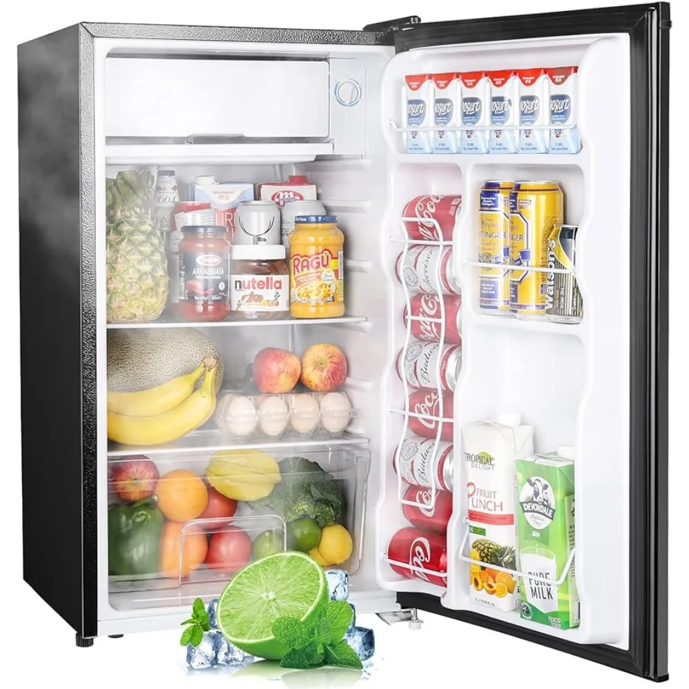 

3.2 Cu.Ft Mini Fridge with Freezer, Single Door, Adjustable Thermostat, Refrigerator for Dorm, Office, Bedroom, Black-BR321