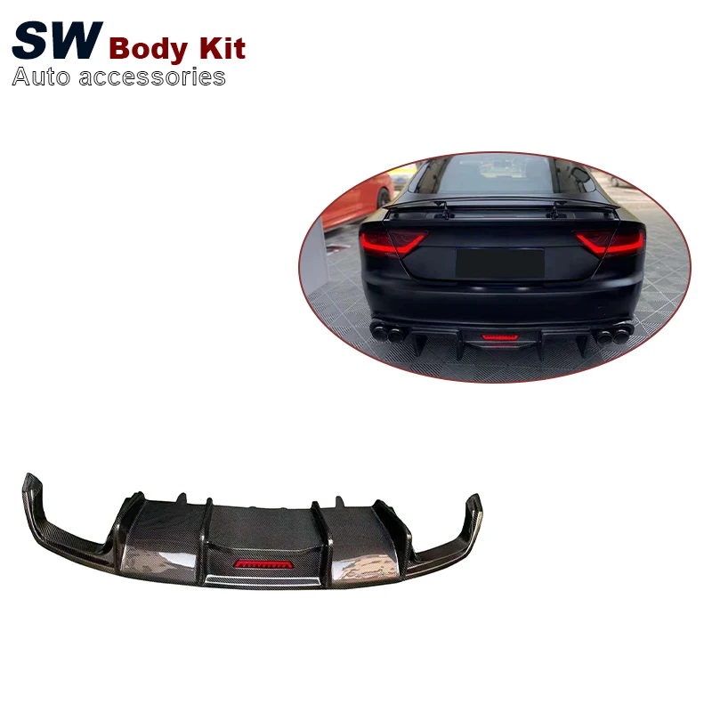 

Carbon Fiber KB Style Rear Diffuser For Audi A7 S7 RS7 C7.5 2016-2018 Upgrade Performance Kit With Light Rear Bumper Lip