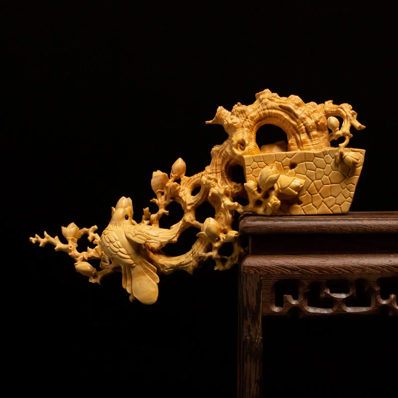 

Китайская Скульптура в виде сороки и цветов, деревянная резная птица