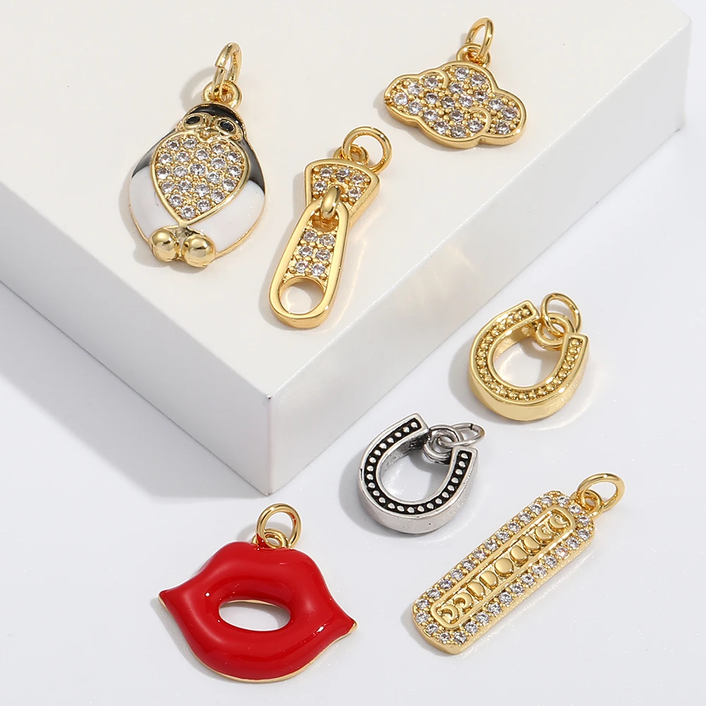 Lindo corazón pingüino rojos Charms para pendientes pulsera hacer colgante collar Charms joyería Color dorado accesorios Diy| |