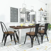 18 Inch Classic Iron Metal Dining Chair with Wood Top/Seat Indoor-Outdoor Use Chic Dining Bistro Cafe Side Barstool 2
