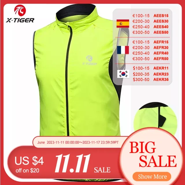 X-TIGER Cycling Jacket Windproof MTB Bike Jacket Vest Outdoor Cycling Windbreaker Sleeveless Rainproof Reflective Bike Clothing