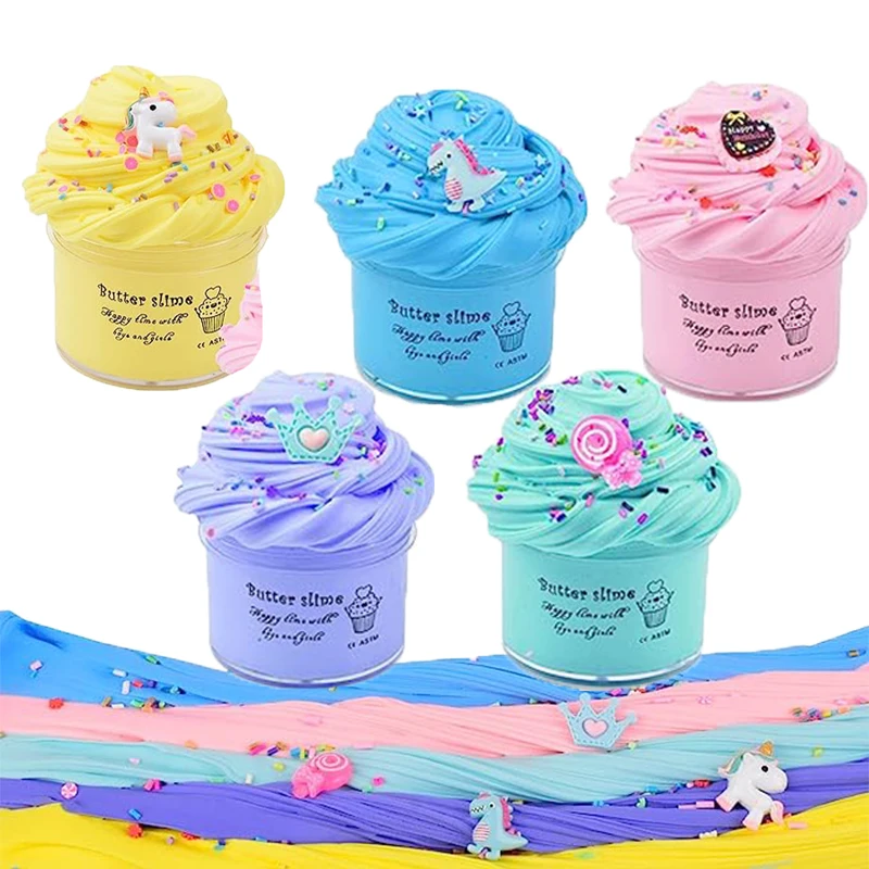 

70ML Butter Fluffy Slime Kit Scented DIY Slime Charms Super Soft Non-Sticky Toy For Kids Gifts Stress Relief Slimes For Girl Boy