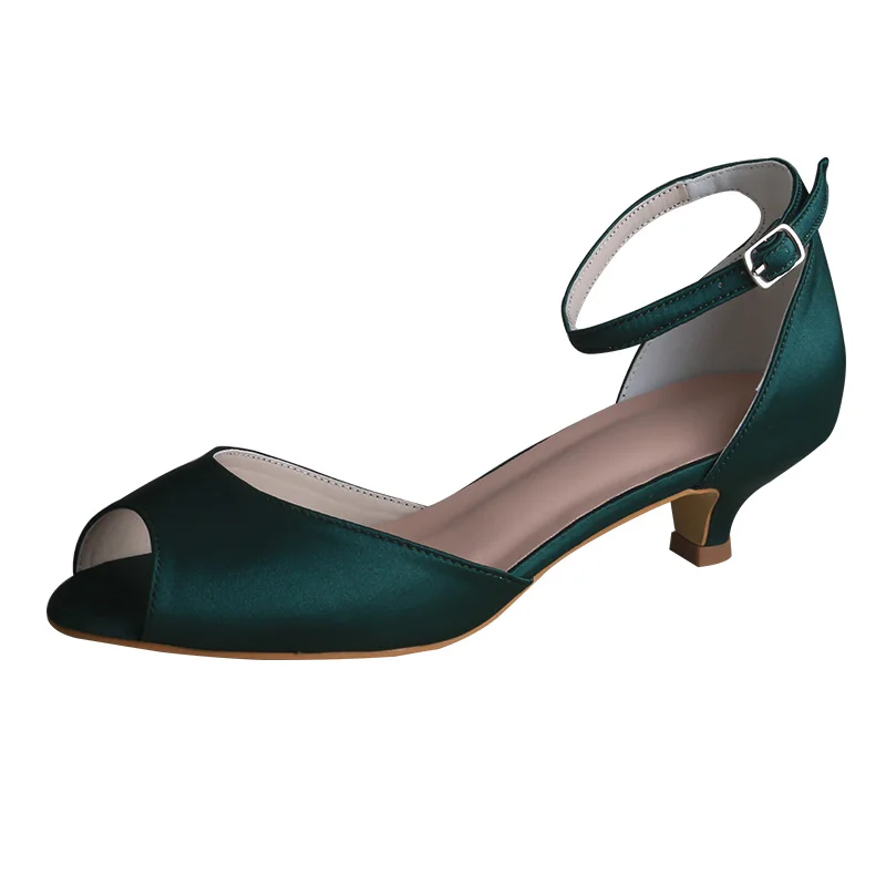 

Wedopus Customized Heel Low Heel Emerald Green Sandal Women Wedding Open Toe Ankle Strap Formal Shoes