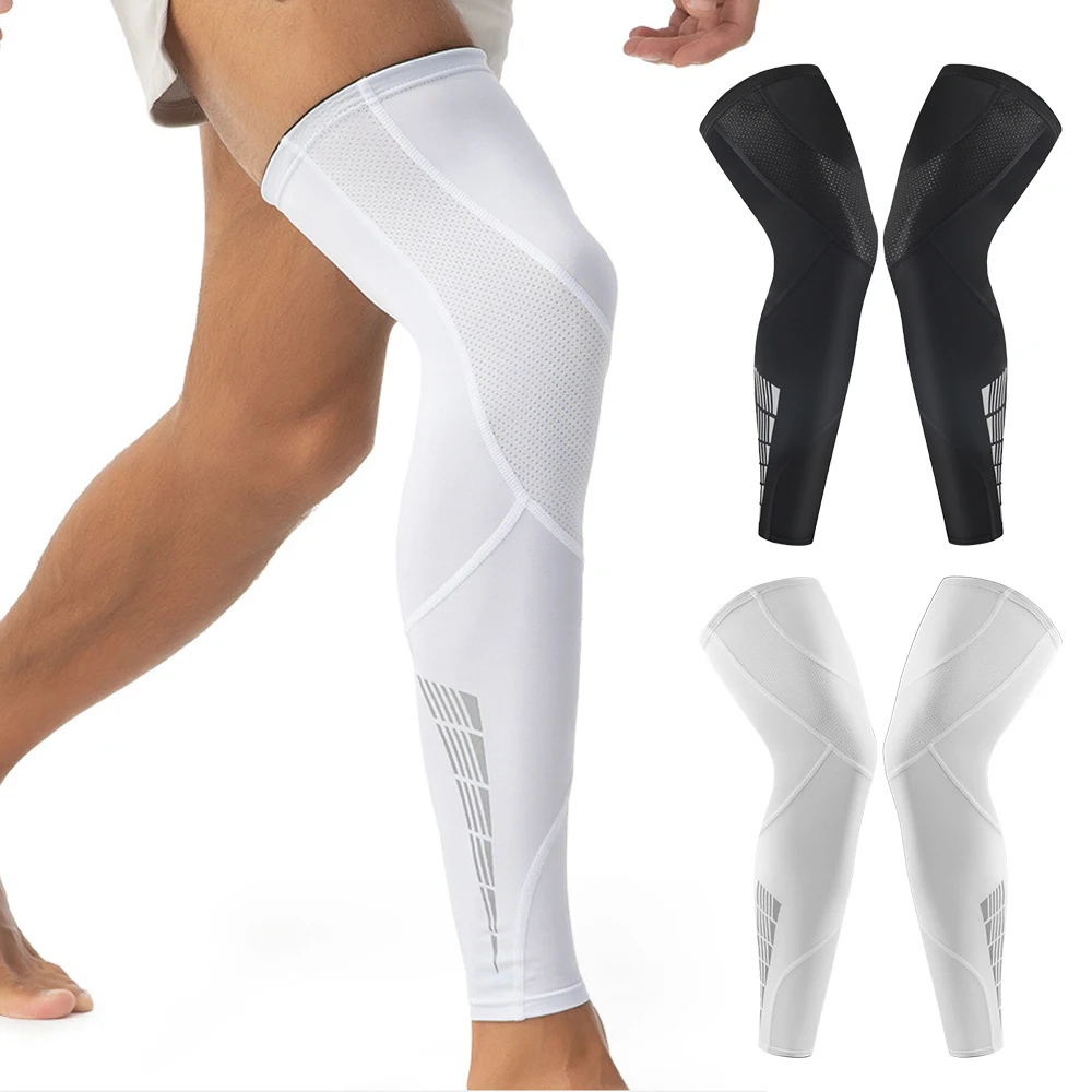 Sports Leg Sleeves Knee Sleeve Full Leg Compression Anti-slip Silicone Strips 1 Pair