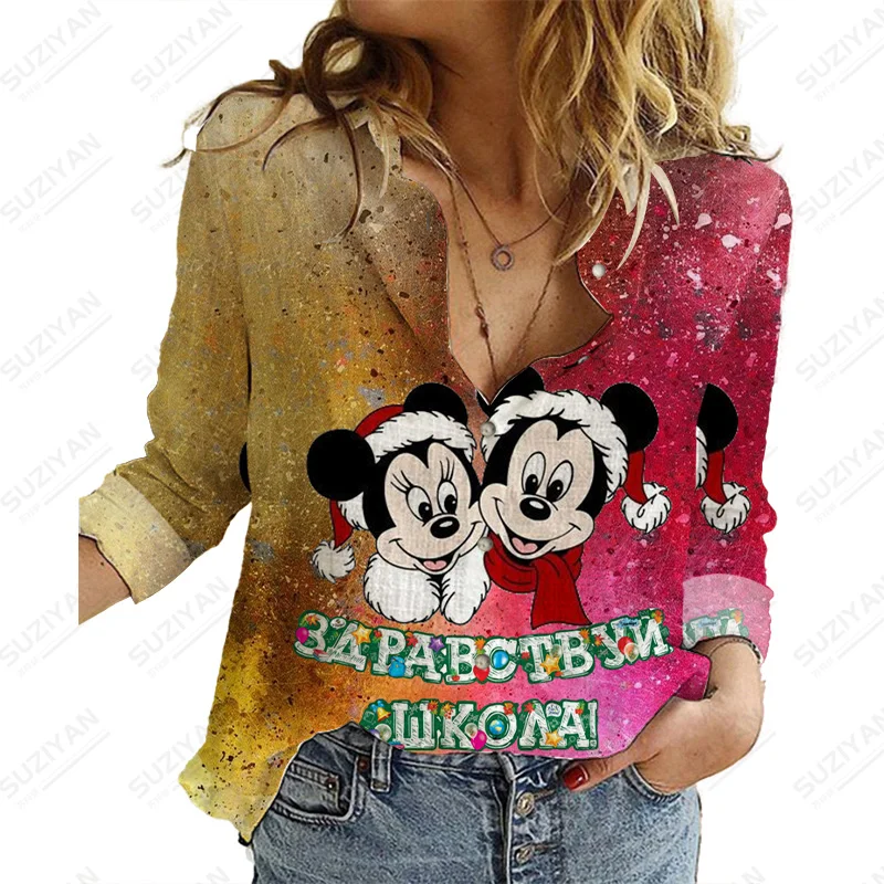 

Disney ChristmasLong-Sleeved Blous 2022 New Design Women'S Shirts Casual Shirts Camisa Chains Print Loose Office Fashion New