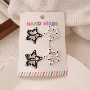 4pcs/set Headwear Black White Dot Hair Clips Geometric Cute Hairpin Sweet Barrettes Hair Accessories 1