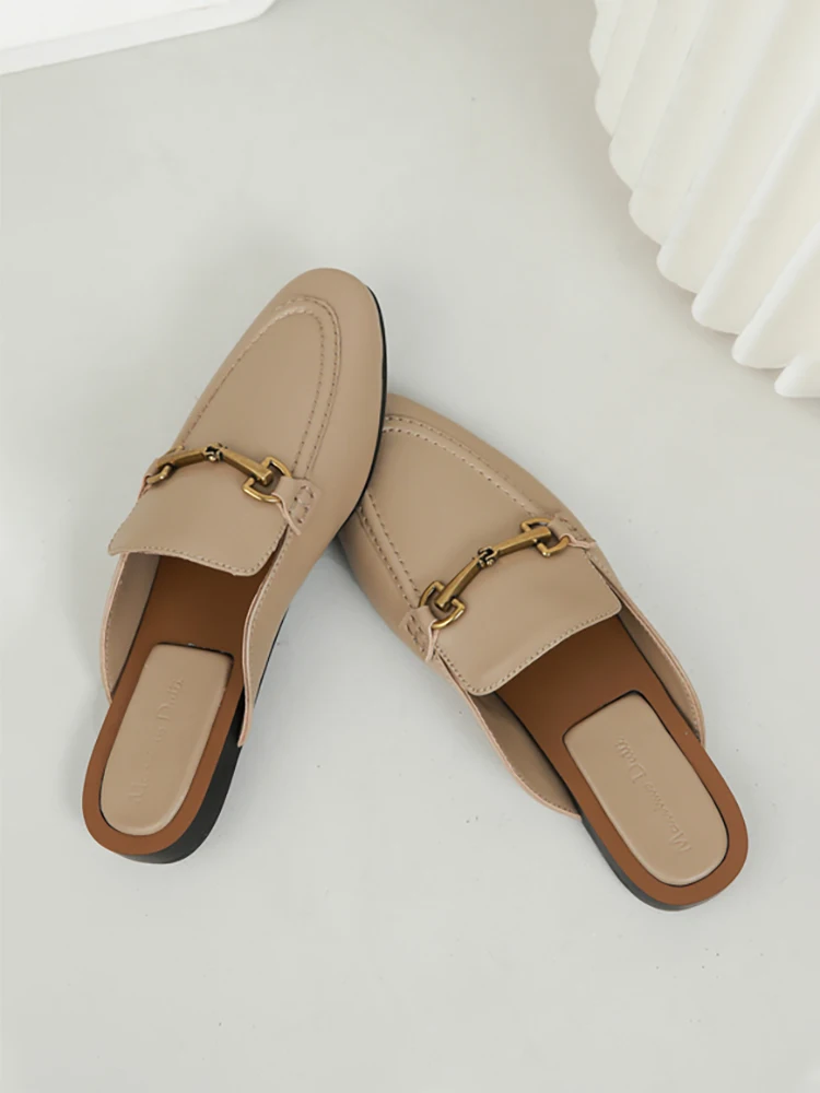 MOOQDAAX 2024 New Spring Summer Fashion Buckle Design Women  Shoes Genuine Leather Flat Shoes Loafers Mules Simple Casual Women