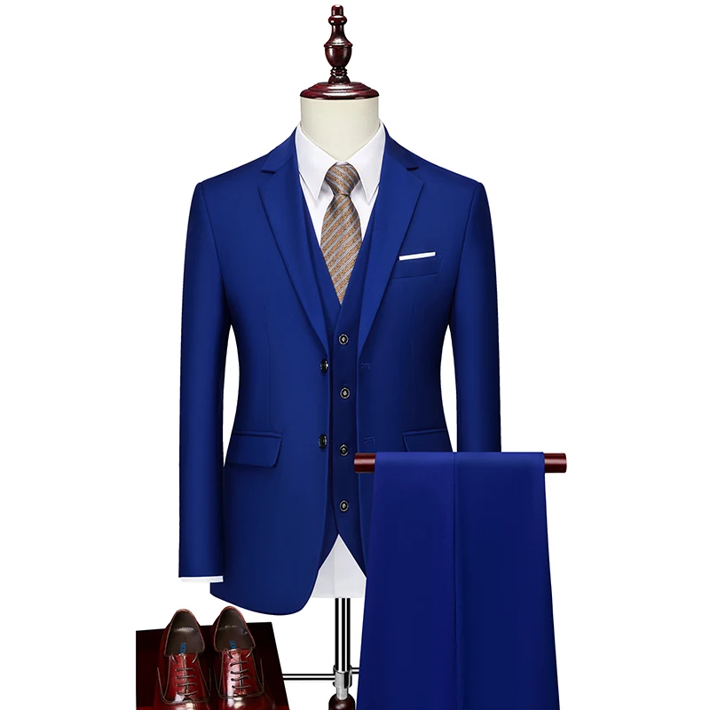 Mens Pink Three-piece Business Casual Wedding Suit High-Quality European And American Style Suit Vest Trousers