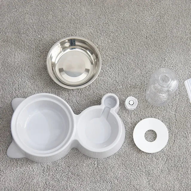 New 2-in-1 Cat Bowl Water Dispenser Automatic Water Storage Pet Dog Cat Food Bowl Food Container with Waterer Pet Waterer Feeder 6