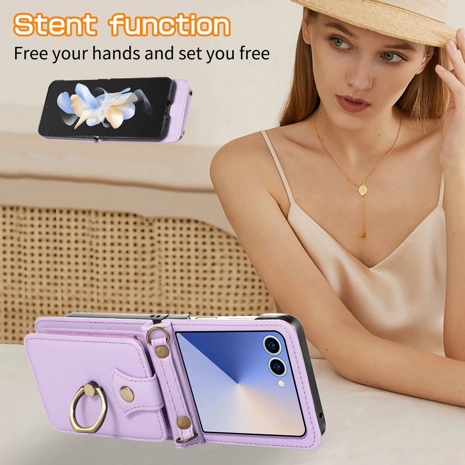 Leather Wallet Phone Case with Ring Card Holder and Crossbody Strap - Premium Protective Cover