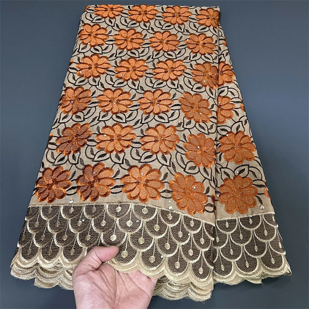 

2023 Latest High Quality African Nigerian Pure Tulle Damask Lace Fabric Embroidery Party Dress Sequins Cotton Cloth 5yards