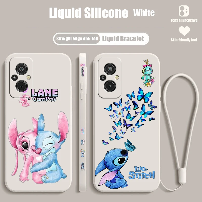 Disney Stitch Butterfly Per Xiaomi Redmi 12C 11A 10C 10X 9T 9C 9A 9A 8A 7A A2 A1 Plus Prime Liquid Left Rope Phone Case