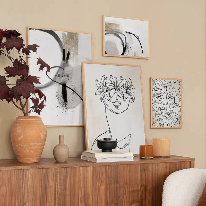 

Woman Flower Posters and Canvas Paintings, Abstract Line, Beautiful, Elegant Woman, Wall Art Pictures, Living Room, Home Decorat