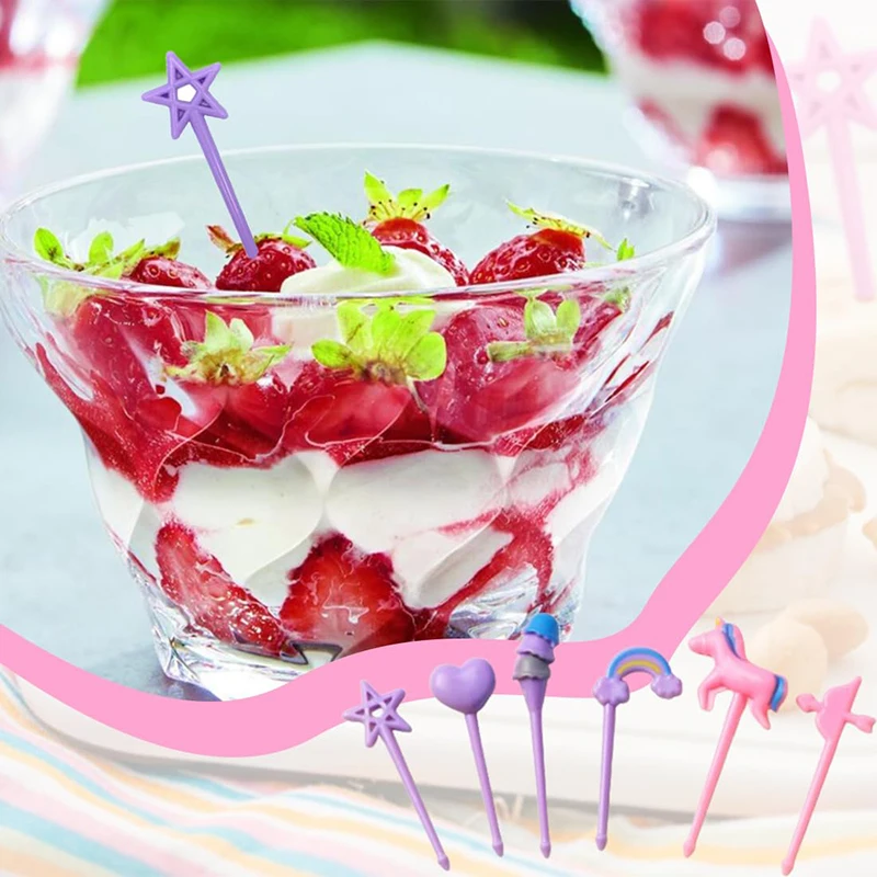Description Picture 4 of itemFruit Forks for Kids Children Plastic Mini Food Picks Lunch Box Accessories Reusable Dessert Cake Toothpicks Party Snack Skewers