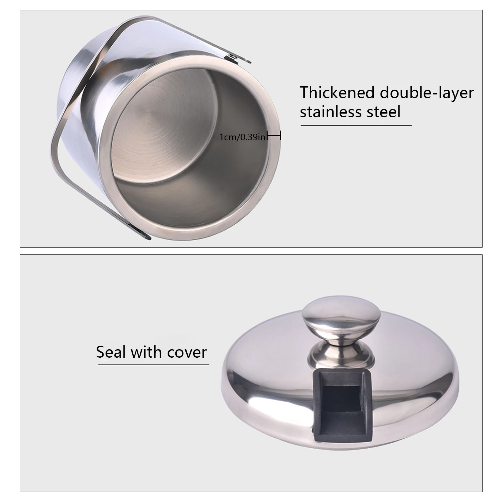 Ice bucket Stainless Steel with Lid and Ice Tongs Cooler Cube Container 1.3L Stainless Steel with Tongs