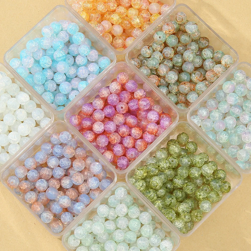 

10mm 50pcs Double Color Round Loose Spacer Crackle Glass Beads for Jewelry Making DIY Handmade Bracelet Necklace Accessories