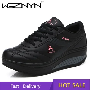 WGZNYN 2025 NEW Slimming Women Fashion PU Leather Platform Casual Shoes Women Lady Swing Shoes Spring Autumn Top Quality Flats 1