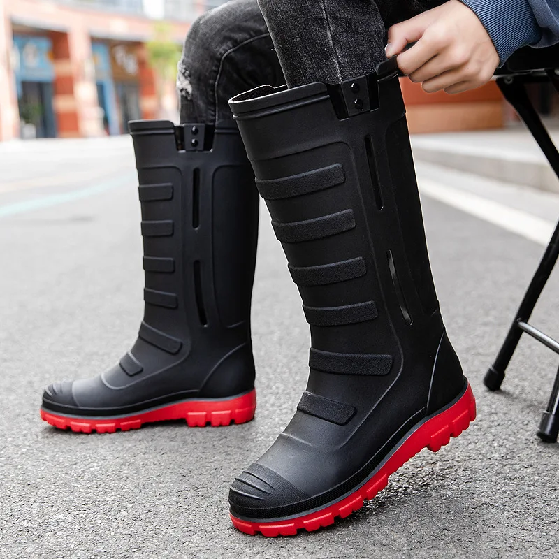 Winter New Fashion Knee-High Warm Rain Boots Men Outdoor Anti-slip  Waterproof PVC Shoes Couple's Mid-Calf Water Shoes