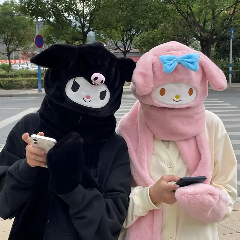 

Kawaii Sanrio Plush Accessories Cartoon Kuromi My Melody Cinnamoroll Movable Ear Cap Warm Cute Beauty Hat Toys For Girls Present