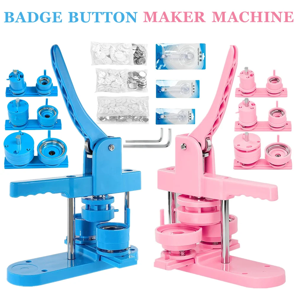 Badge Maker Button Maker Machine 25+32+58MM Badges Button Maker Machine Set, Pin Magnets Button Making Machine with 300Pcs Parts+3 Size Circle Cutter+3 Size Mold