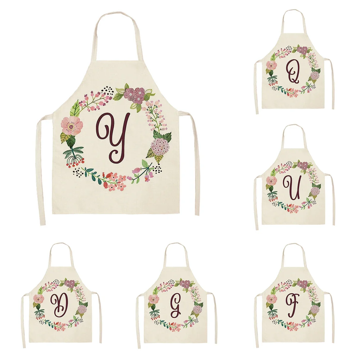 

Home wreath Letter Pattern Apron Women Men child Linen Stain Resistant Apron Cooking Household Cleaning Tool Kitchen Utensils