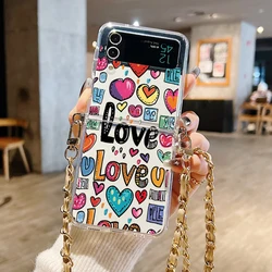 Cartoon Love Soft Lanyard Shockproof Crossbody Clear Phone Case for Samsung Z Flip7 FE (A364)