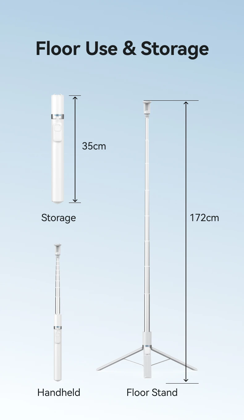 Auto-Opening Tripod Selfie Stick 1.7M 360° Rotation Adjustable selfie stick Wire