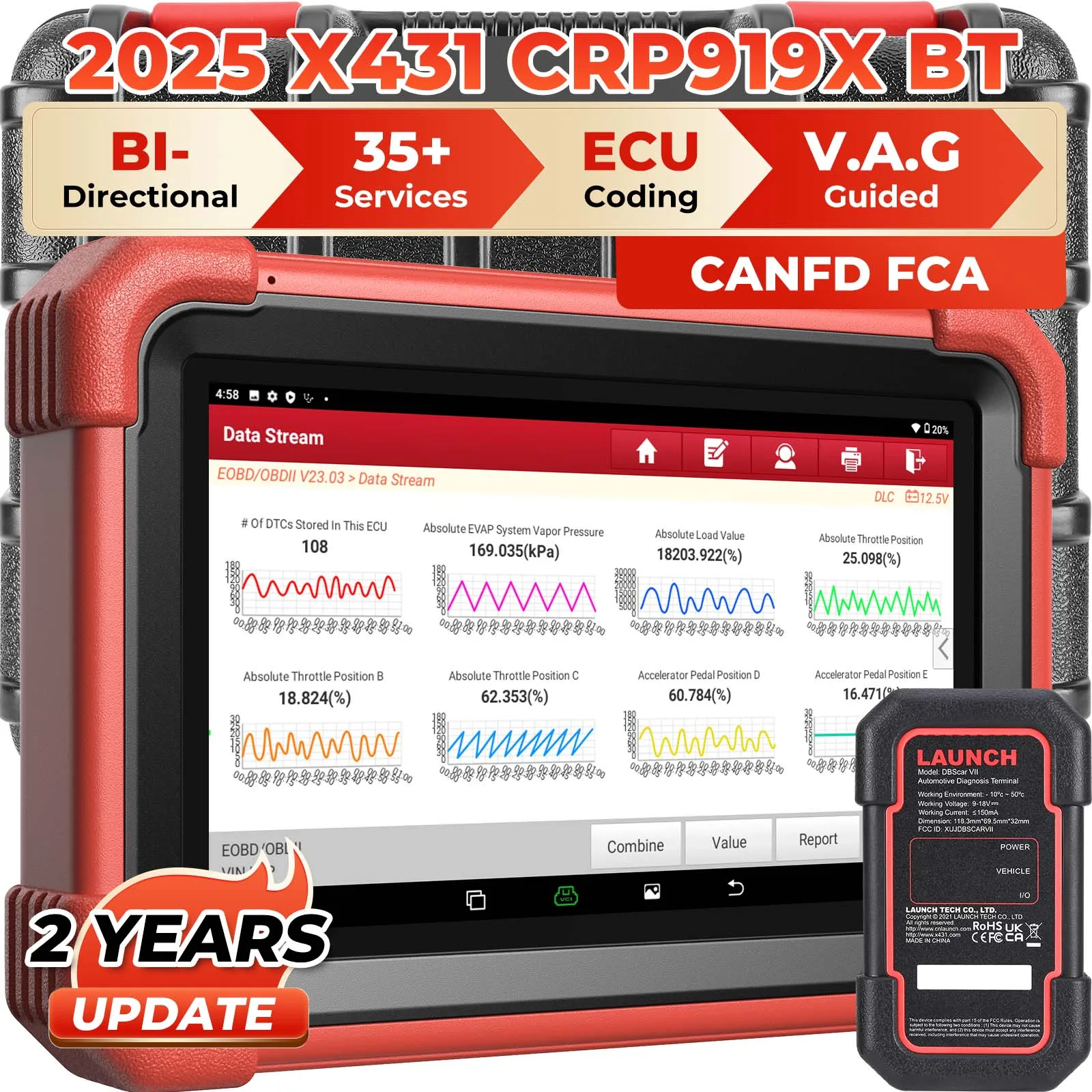 Neuer LAUNCH X431 CRP919XBT OBD2 Scanner Kfz-Diagnosegerät Auto CANFD DOIP ECU-Codierung Professioneller Scan Kostenloser Versand