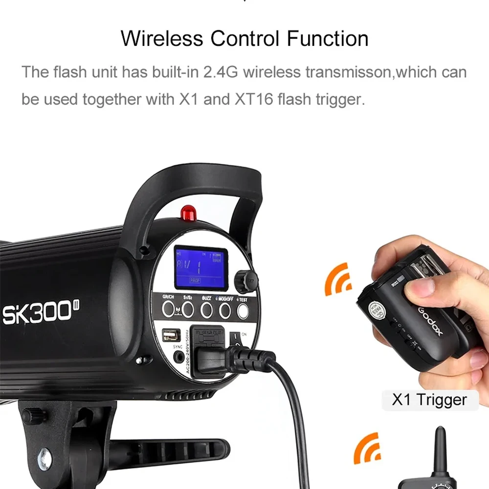 Godox SK300II 300Ws GN65 스튜디오 플래시 모노라이트(내장 Godox 2.4G 무선 X 시스템 탑재)는 창의적인 촬영을 제공합니다.