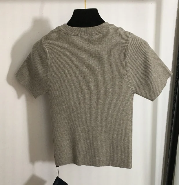 Women S Jacquard Knitted Top Short Sleeve Basic Solid Color Round Neck Slim Fit Top European.jpg