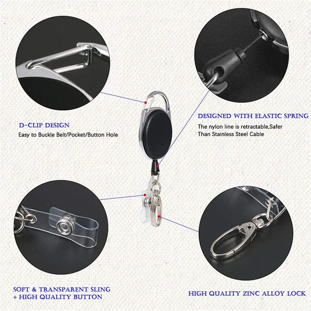 Portachiavi Retrattile EDC Con Clip E Cavo Antistrappo - Antifurto, 60 Cm Di Estensione - Colore Nero